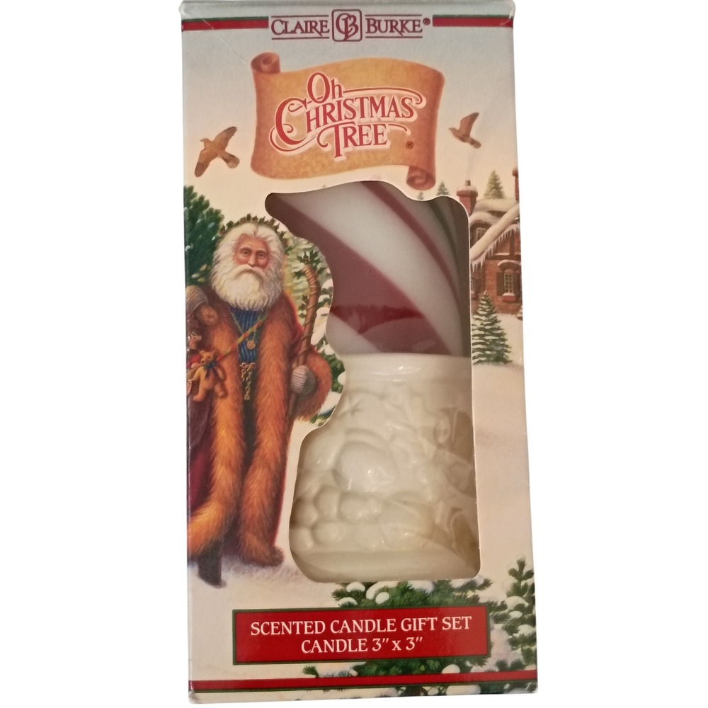 Vintage 1990 Claire Burke Oh Christmas Tree Candle Gift Set Ceramic Holder